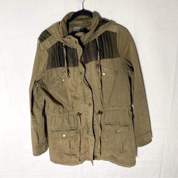 Kismet Tan With Black Southwestern Print Trim Utility Jacket L - Picture 16 of 16